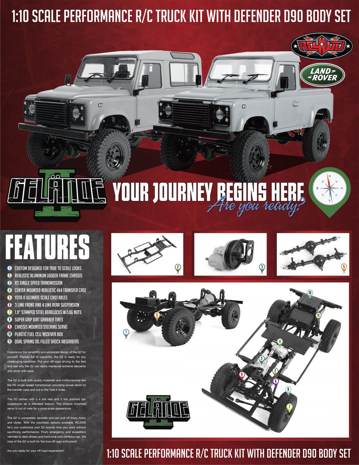 Gelände II KIT - 2015 Land Rover Defender D90 - RC4WD - Biler - Hobbykarl.dk